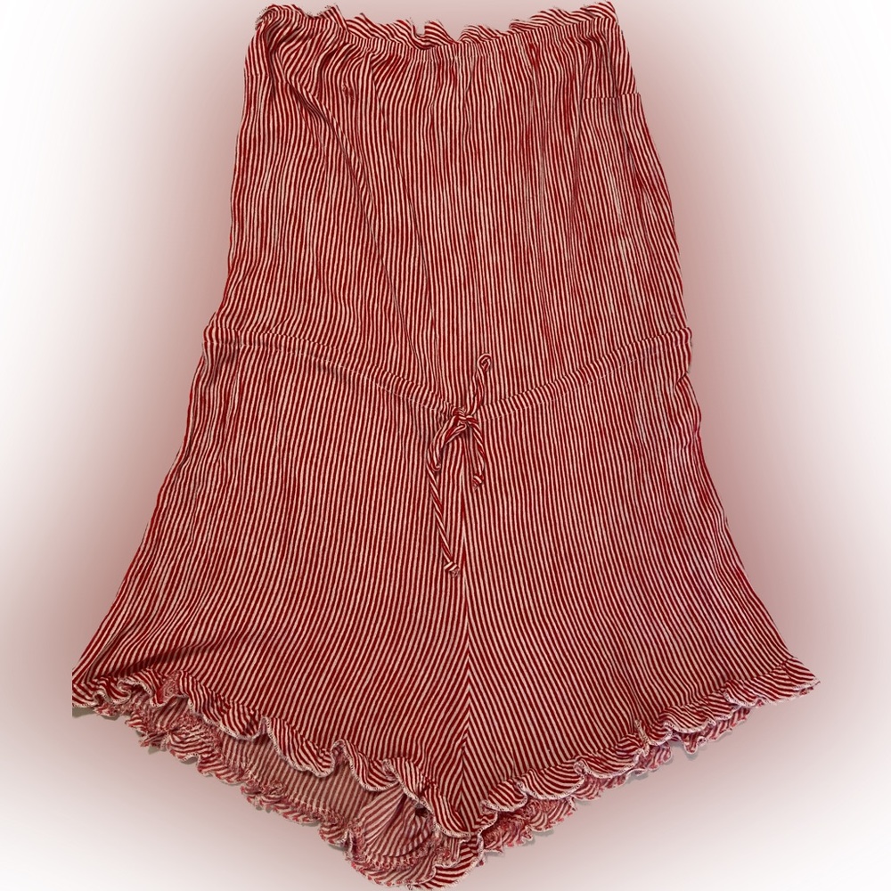 Red romper with white stripes size Large